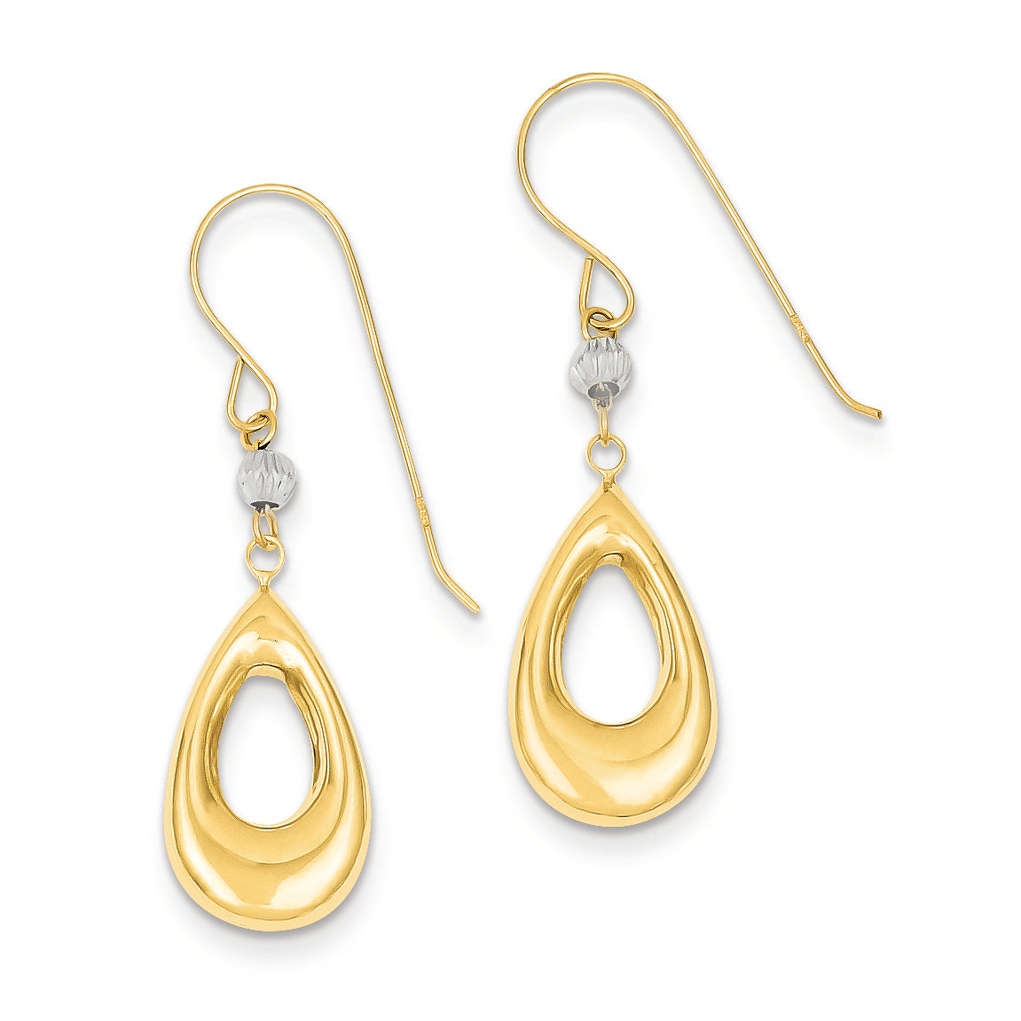 14K Gold Two-tone Diamond-cut Bead & Oval Dangle Earrings