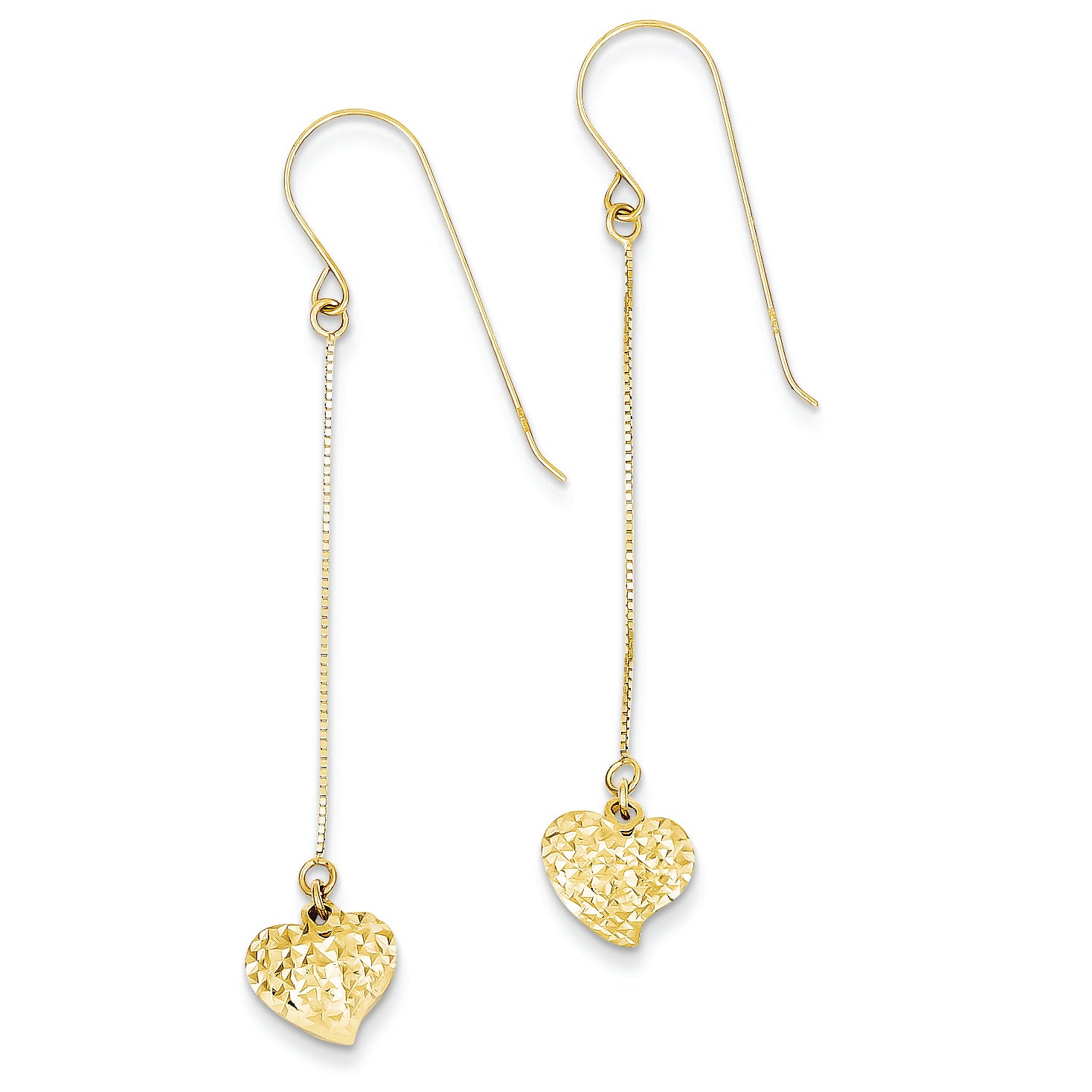 14K Gold D/C Dangle Heart Earrings