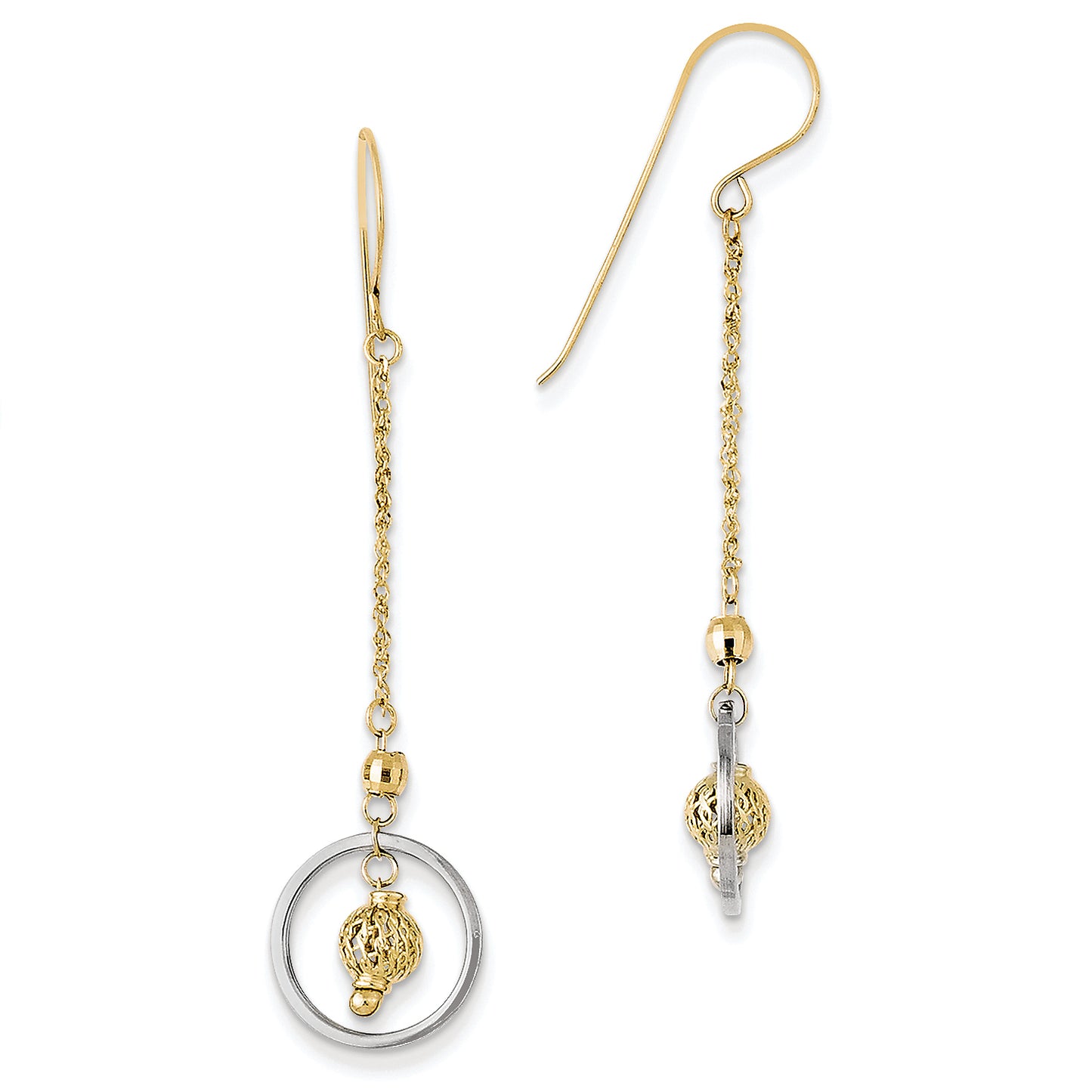 14K Gold Two-tone Circle & Bead Dangle Earrings