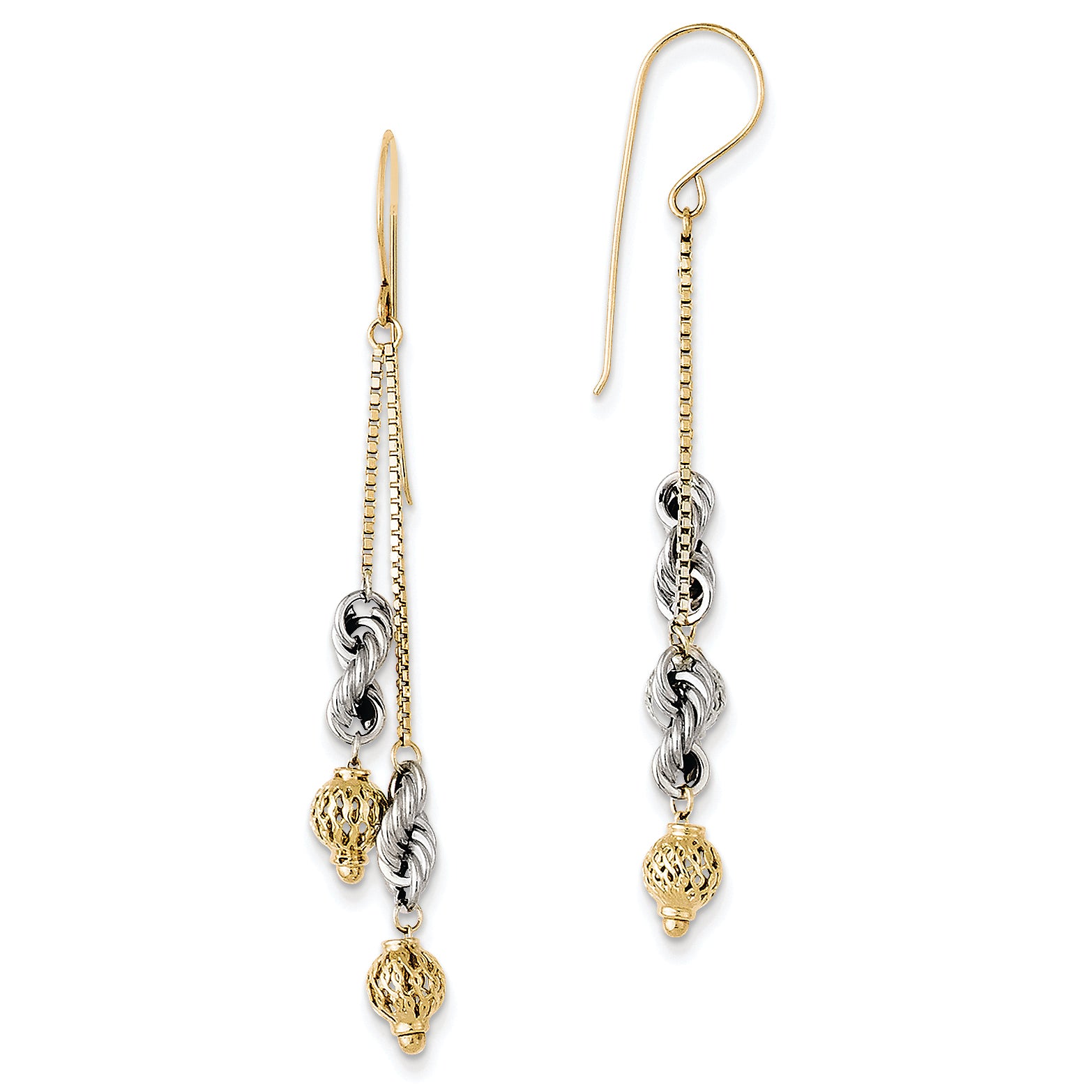 14K Gold Two-tone Bead & Twist Dangle Earrings