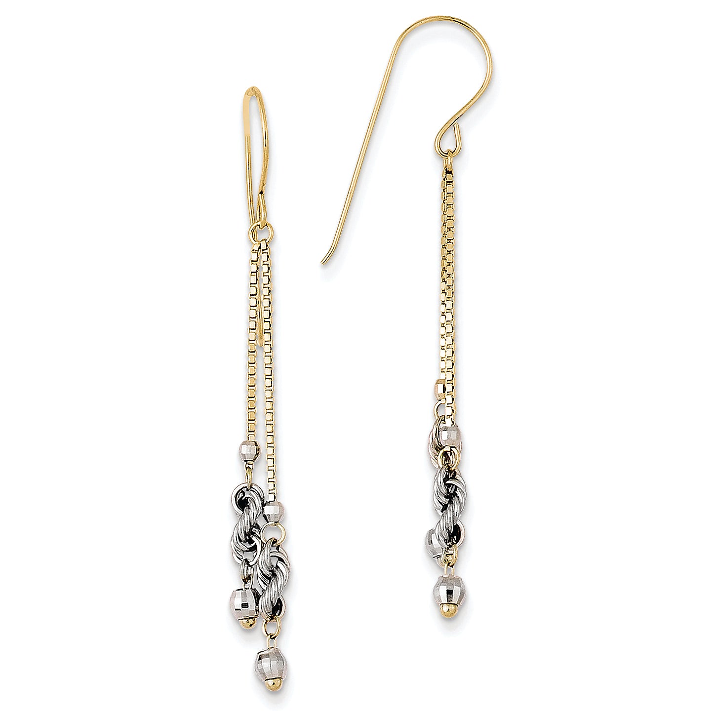 14K Gold Two-tone Bead & Twist Dangle Earrings