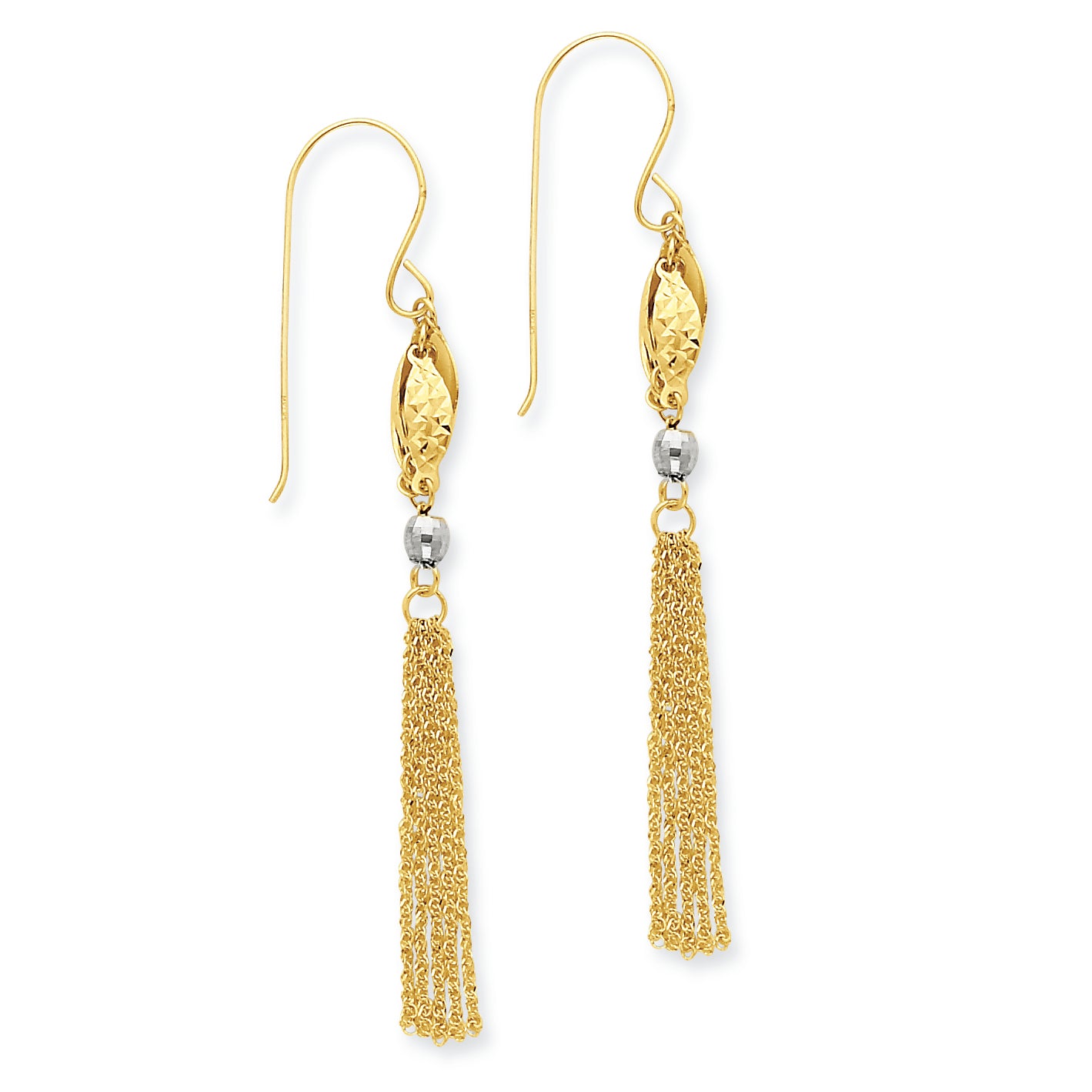 14K Gold Two-tone Bead & Chain Dangle Earrings