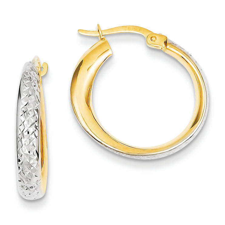 14K Gold & Rhodium Diamond Cut Hoop Earrings