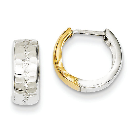 14K Gold Two-tone Textured Hinged Hoop Earrings