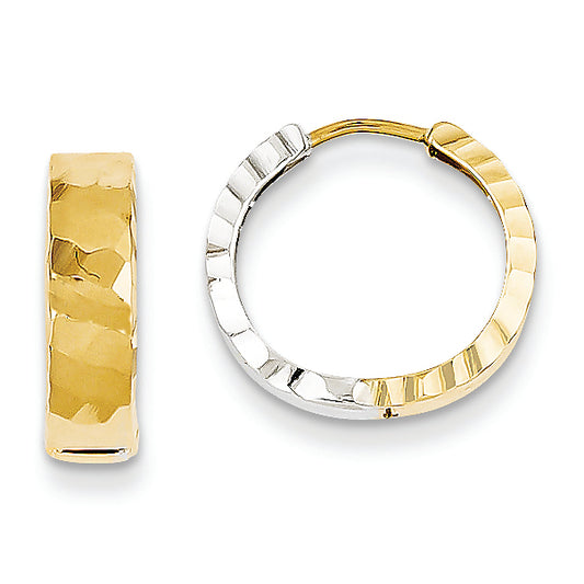 14K Gold Two-tone Textured Hinged Hoop Earrings