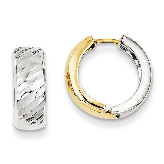 14K Gold Two-tone Textured Hoop Earrings