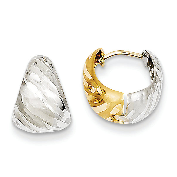 14K Gold Two-tone Textured Hoop Earrings
