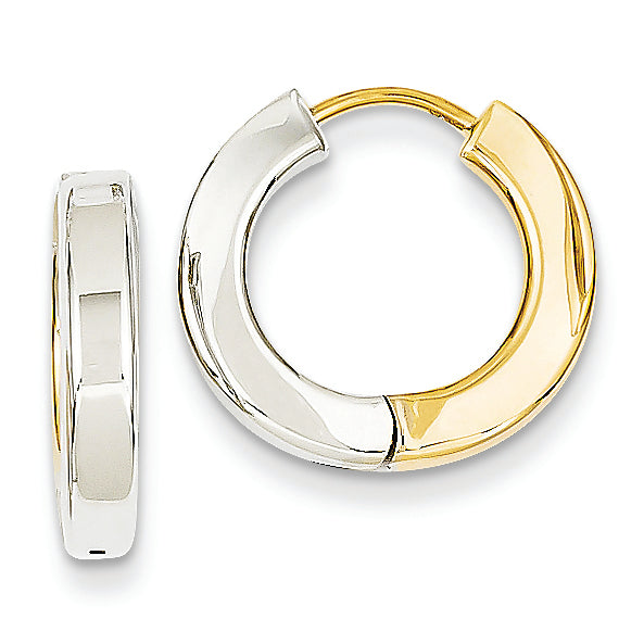 14K Gold Two-tone Gold Polished Hollow Hinged Hoop Earrings