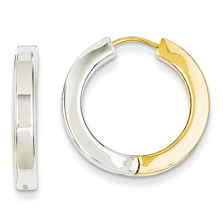 14K Gold Two-tone Gold Polished Hollow Hinged Hoop Earrings