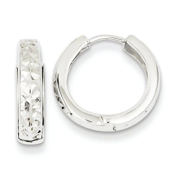 14K White Gold Textured Hinged Hoop Earrings