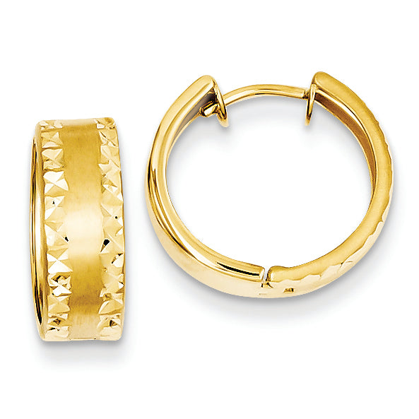 14K Gold Brushed Diamond Cut Hoop Earrings