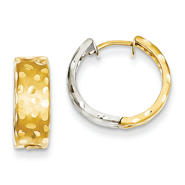14K Gold Two-tone Textured Hoop Earrings