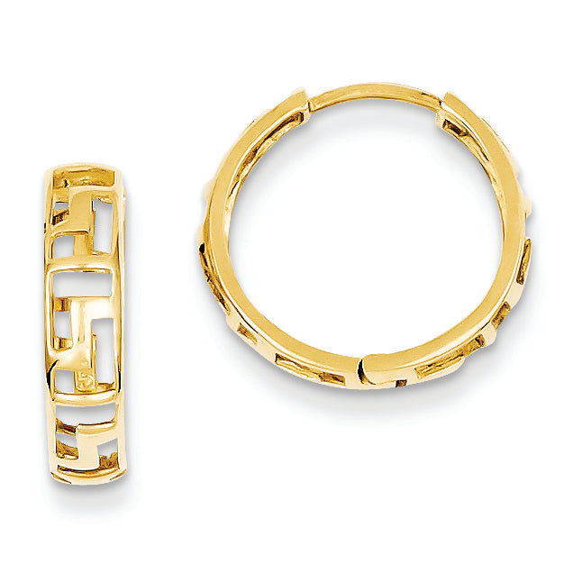 14K Gold Greek Key Hinged Hoop Earrings