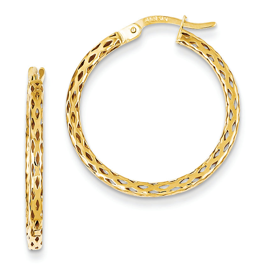 14K Gold Textured Hoop Earrings