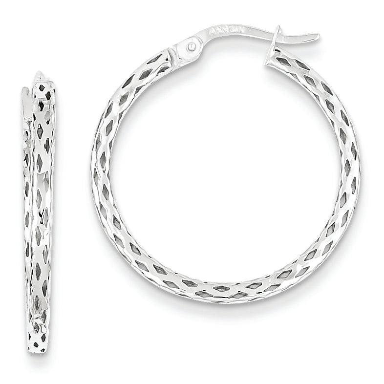 14K White Gold Textured Hoop Earrings