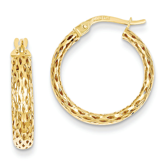 14K Gold Diamond Cut Hoop Earrings