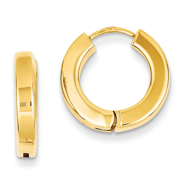 14K Gold Polished Hollow Hinged Hoop Earrings