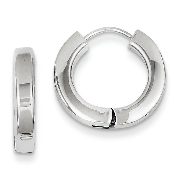14K White Gold Polished Hollow Hinged Hoop Earrings