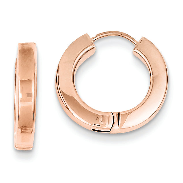 14K Gold Rose Gold Polished Hollow Hinged Hoop Earrings
