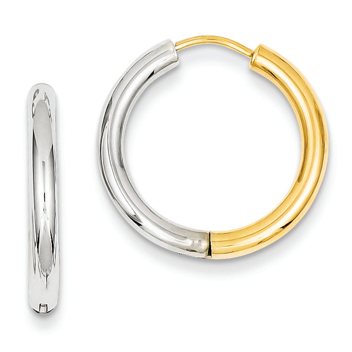 14K Gold Two-tone Polished Hollow Hinged Hoop Earrings