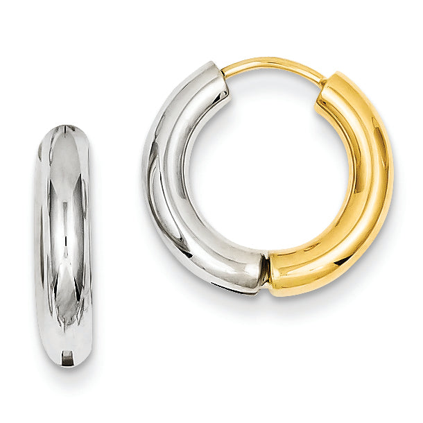 14K Gold Two-tone Polished Hinged Hollow Hoop Earrings