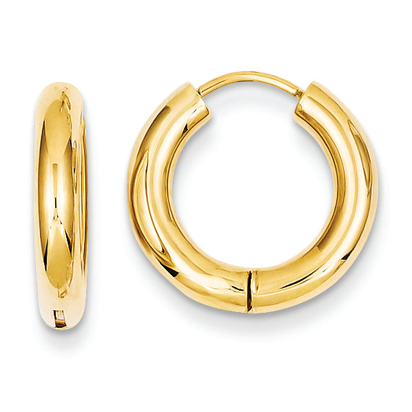 14K Gold Polished Hinged Hollow Hoop Earrings