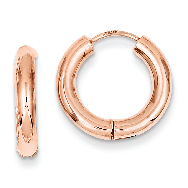 14K Gold Rose Gold Polished Hinged Hollow Hoop Earrings