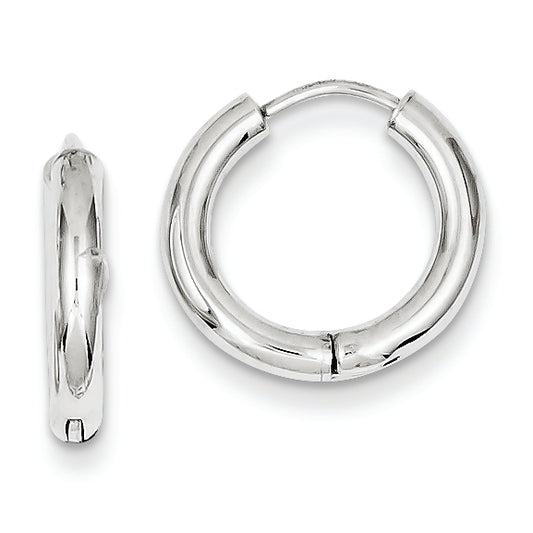 14K White Gold Polished Hollow Hinged Hoop Earrings