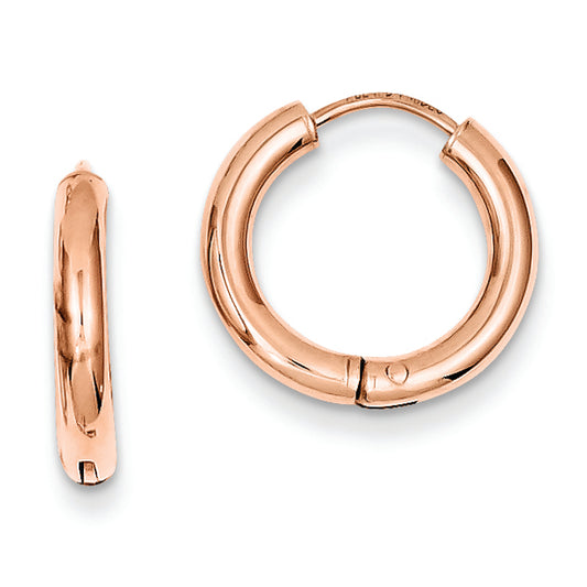 14K Gold Rose Gold Polished Hollow Hinged Hoop Earrings