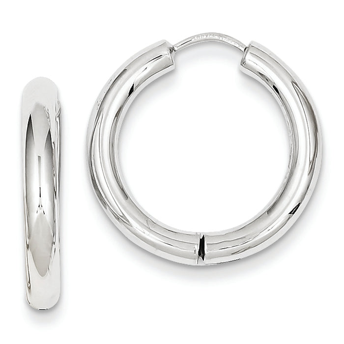 14K White Gold Polished Hinged Hollow Hoop Earrings