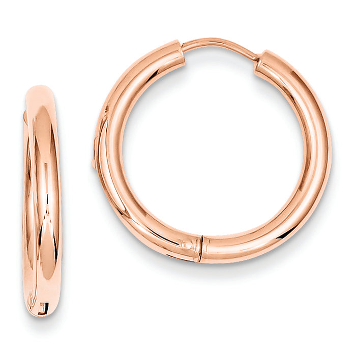14K Gold Rose Gold Polished Hollow Hinged Hoop Earrings
