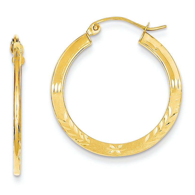 14K Gold Diamond Cut 2.5x25mm Hoop Earrings