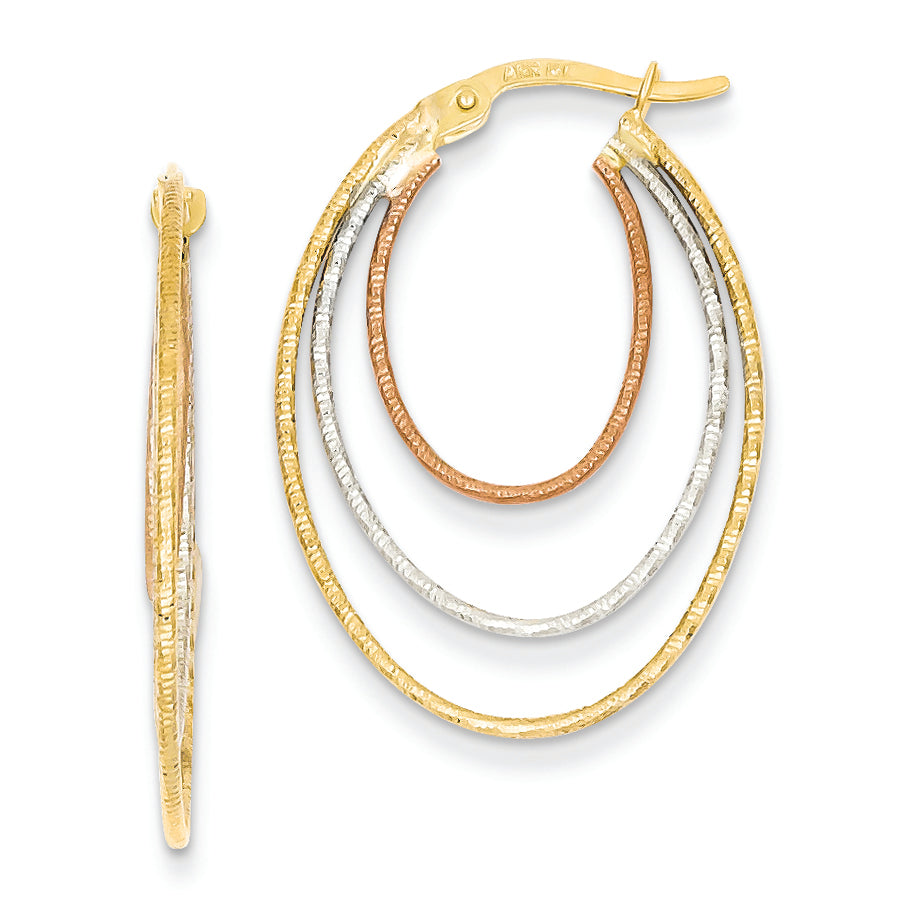 14K Gold Tri-color Textured Hoop Earrings