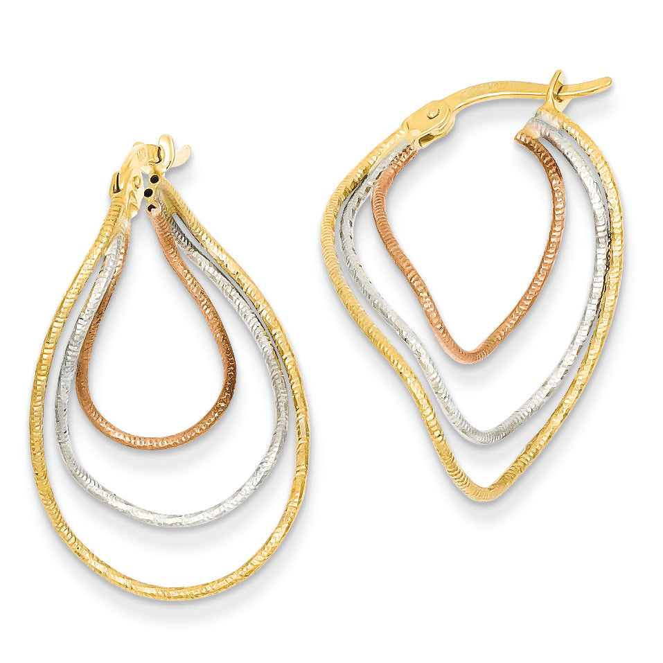 14K Gold Tri-color Textured Hoop Earrings