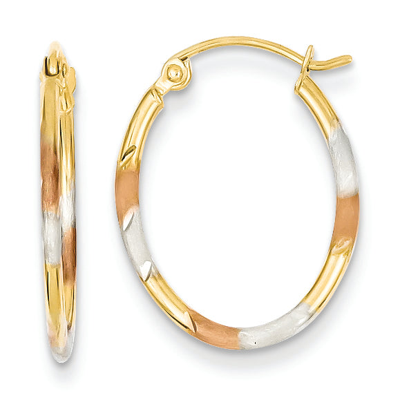 14K Gold & White and Rose Rhodium Diamond Cut Hoop Earrings