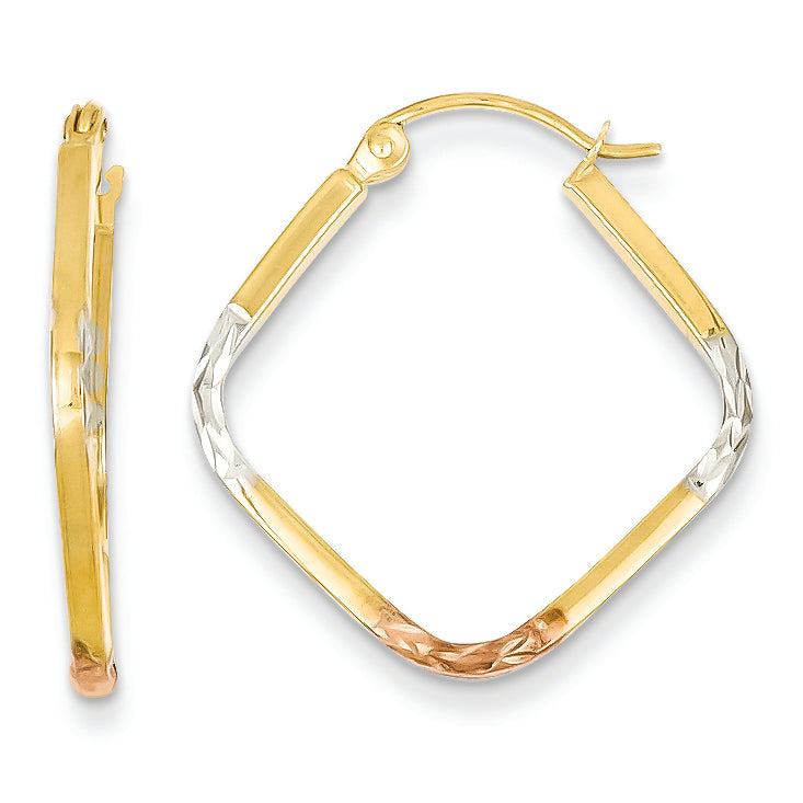 14K Gold & White and Rose Rhodium Square Hoop Earrings