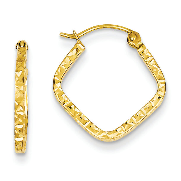 14K Gold Diamond Cut Squared Hoop Earrings