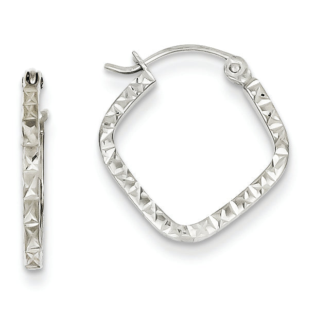 14K White Gold Diamond Cut Squared Hoop Earrings