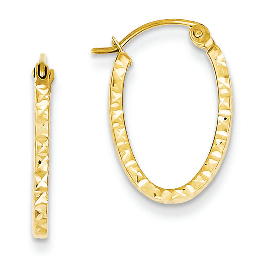 14K Gold Diamond Cut Oval Hollow Hoop Earrings