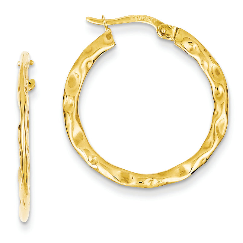 14K Gold Polished Textured Hollow Hoop Earrings