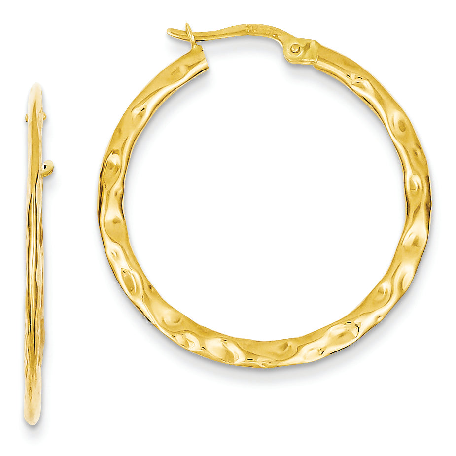 14K Gold Polished Textured Hollow Hoop Earrings
