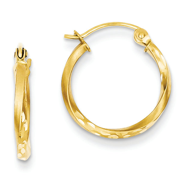 14K Gold Diamond Cut Hollow Twisted Hoop Earrings