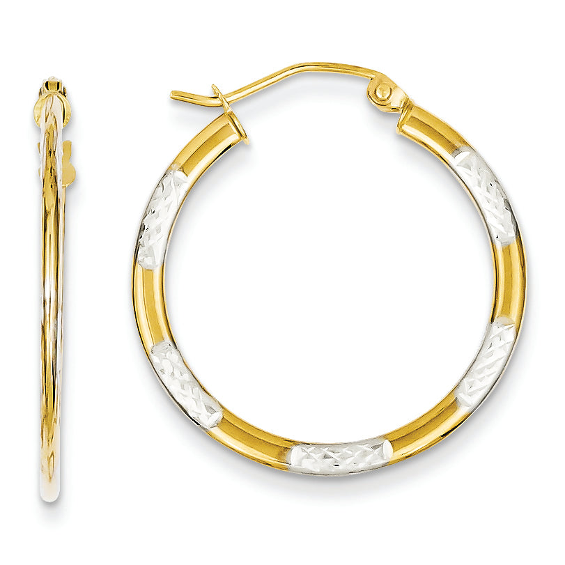 14K Gold & Rhodium Diamond Cut 25mm Hoop Earrings