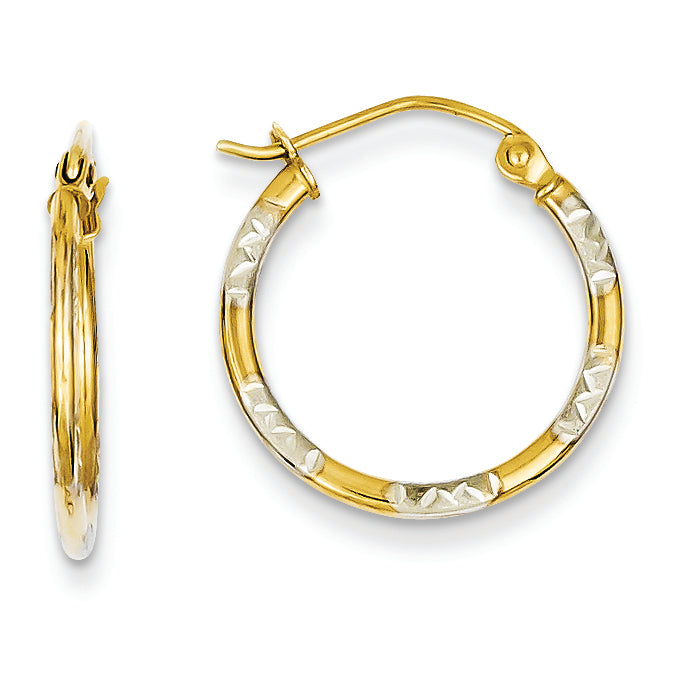 14K Gold & Rhodium Diamond Cut Hoop Earrings