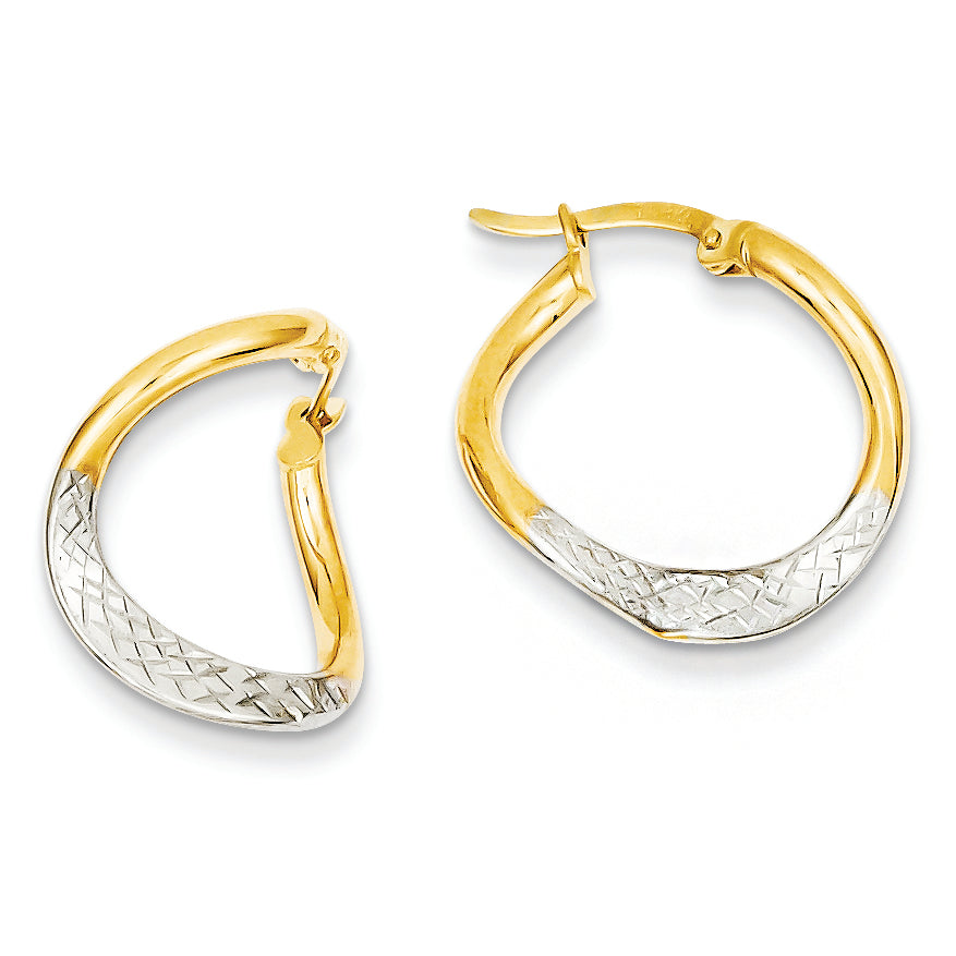 14K Gold Two-tone Diamond Cut Hoop Earrings