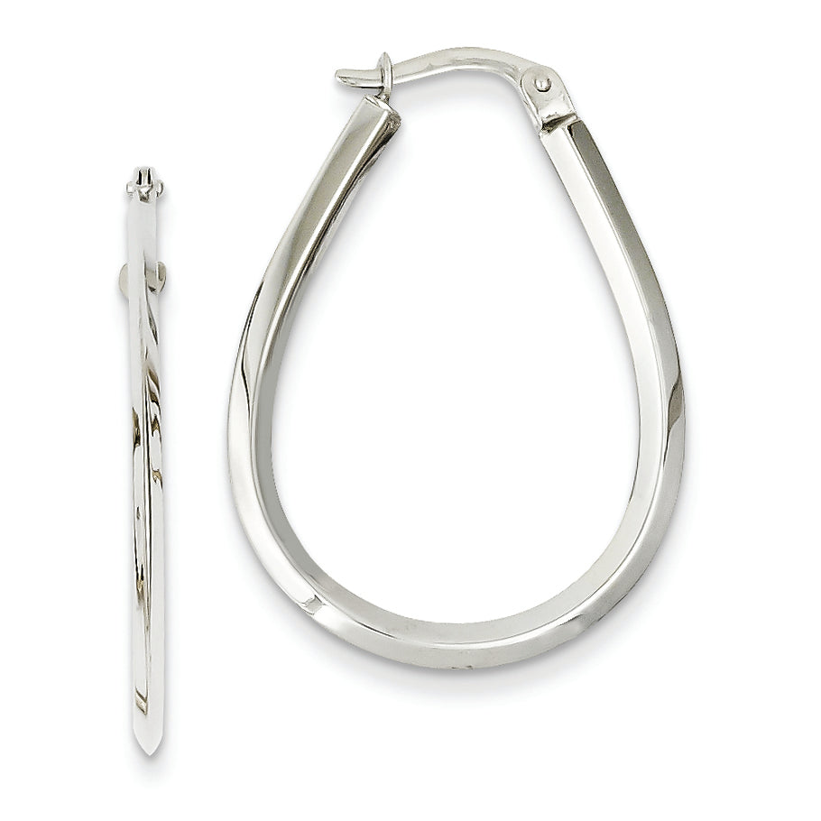 14K White Gold Teardrop Hoop Earrings