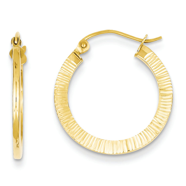 14K Gold1-Sided Textured Hoop Earrings