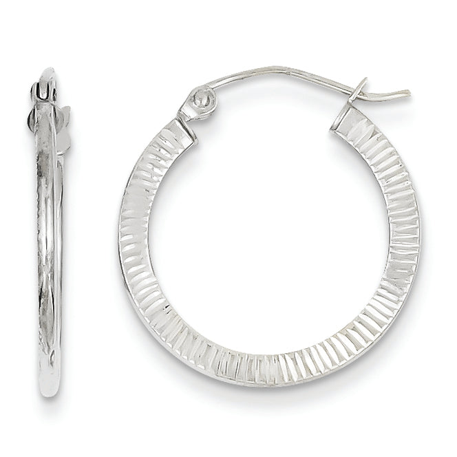14K White Gold 1-Sided Textured Hoop Earrings
