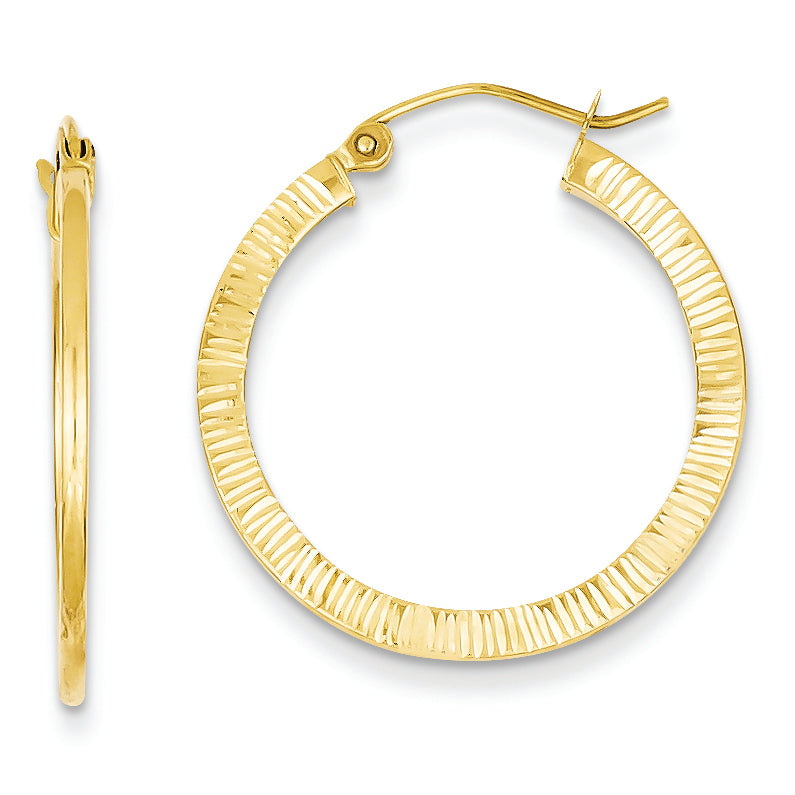 14K Gold 1-Sided Textured Hoop Earrings