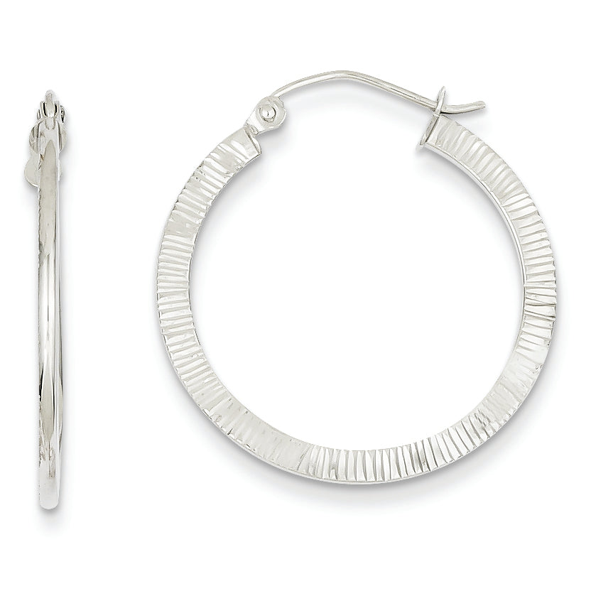 14K White Gold 1-Sided Textured Hoop Earrings